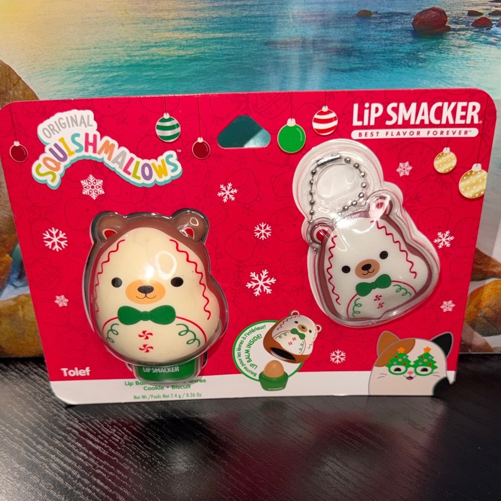 Lip Smacker Squishmallows Tolef the Bear Cookie Lip Balm Keychain Set Holiday